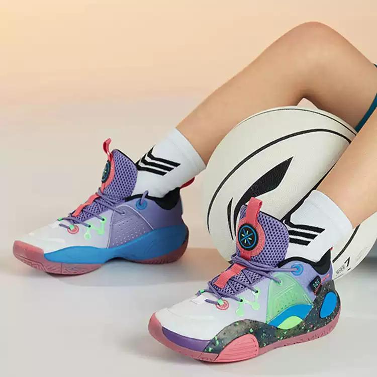 Баскетбольные кроссовки Li Ning All City 9 V1.5 для молодежи, детские баскетбольные кроссовки фиолетово-зеленого цвета YKBR044-5