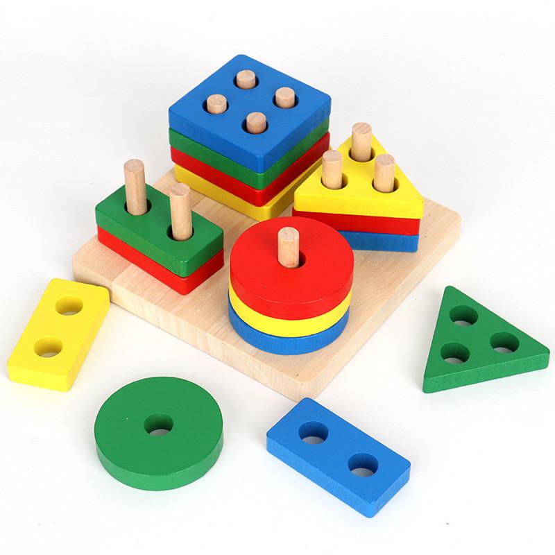 Childrens Wooden Geometric Shape Matching Blocks For Early Education And Brain Development