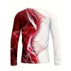 3D Digital Printed and Blended Pattern Men's Round Neck Long Sleeved T-shirt for Casual Spring and Autumn Outdoor Wear, Comfortable To Wear