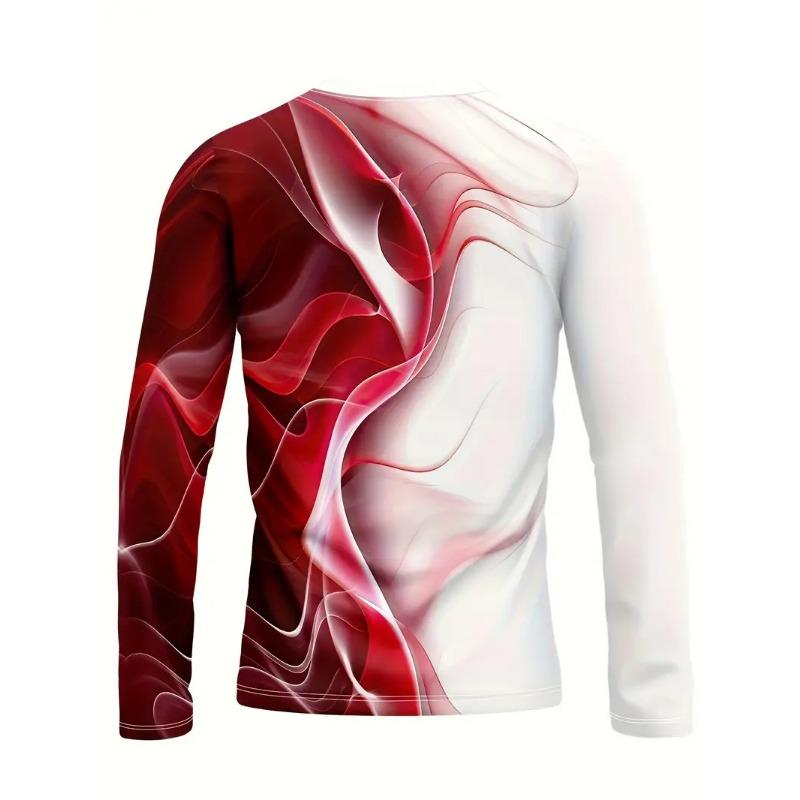 3D Digital Printed and Blended Pattern Men's Round Neck Long Sleeved T-shirt for Casual Spring and Autumn Outdoor Wear, Comfortable To Wear