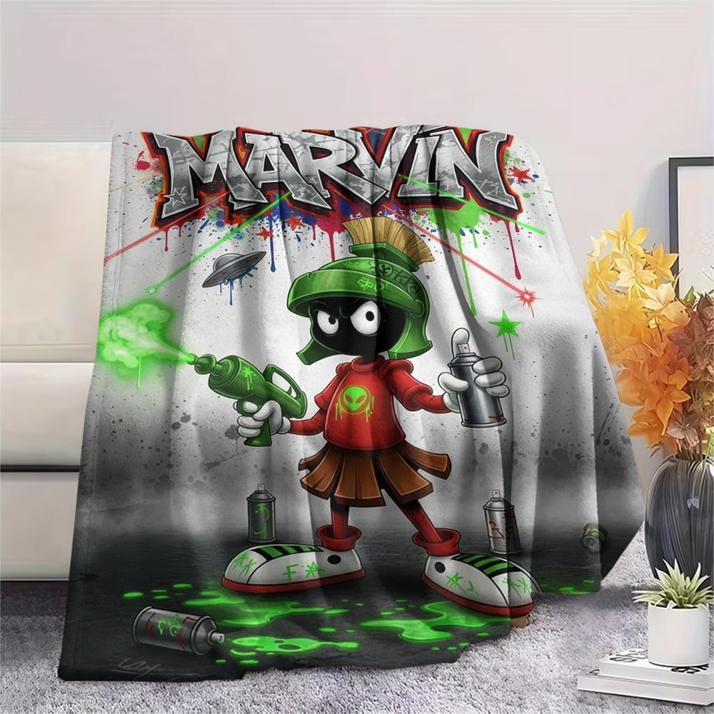 1PC Marvin the Martian Print Flannel Blanket, High quality Comfortable for All Seasons, Home Decor, Warmth and Comfort, Perfect for Christmas Gifts