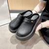 One Pedal Muffin Platform Loafers Women's 2025 Spring New Fashion Temperament Slippers British Style Small Leather Shoes Tide