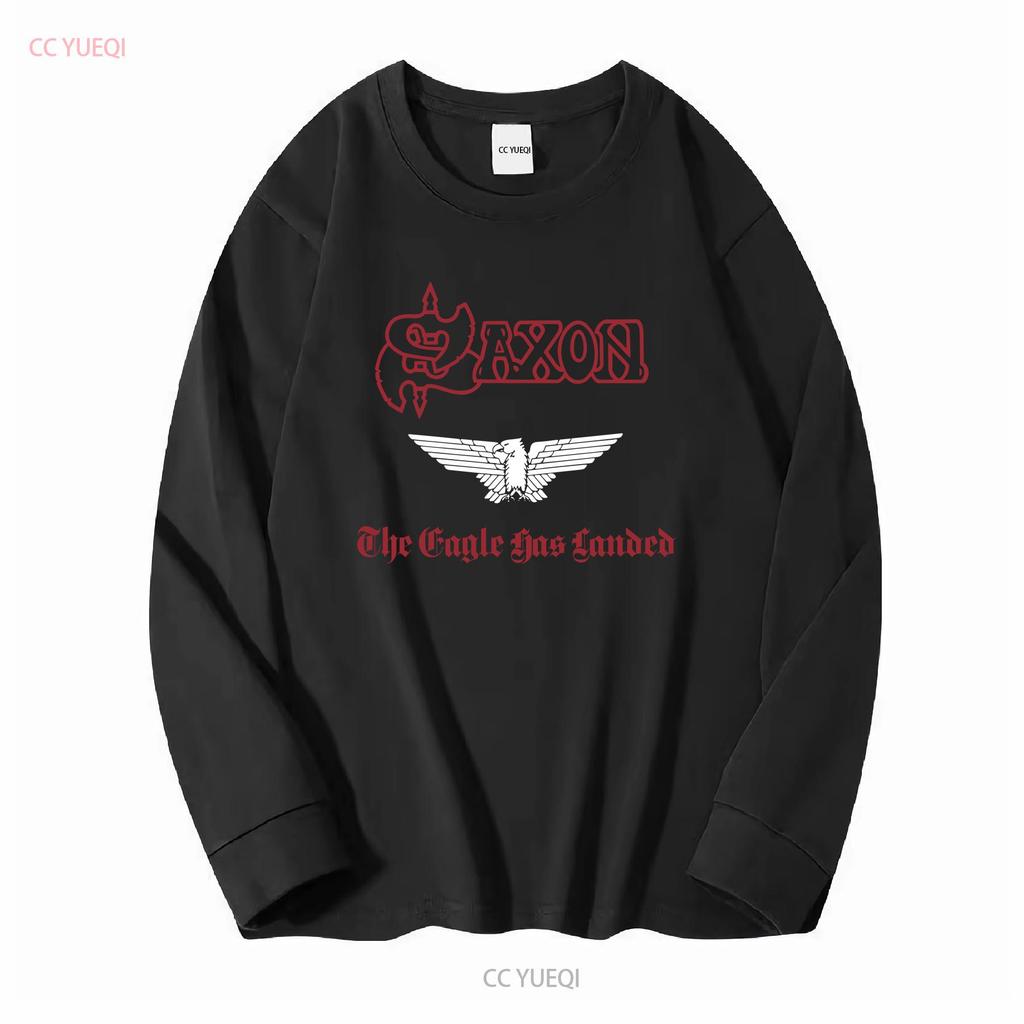 SAXON THE EAGLE HAS LANDED 1982 НОВАЯ ЧЕРНАЯ ФУТБОЛКА винтажная Стильная стирка Универсальная для мужчин Эластичная Дышащая уличная одежда