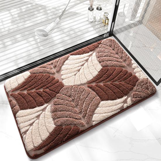 Leaf Pattern Bath Mat Absorbent Bathroom Rug with Anti Slip Bottom Thick Fuzzy Doormat Soft Rug
