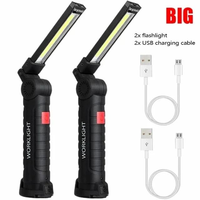 1/2/3/5 шт. Магнитный светодиодный фонарик COB портативный USB перезаряжаемый рабочий фонарь подвесной светильник со встроенным аккумулятором кемпинговый фонарь