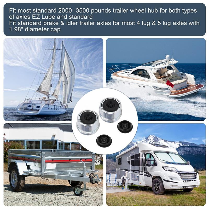 4 шт. 1,98-дюймовый пылезащитный колпачок для подшипника прицепа, масляный колпачок для оси прицепа с резиновыми заглушками для ступиц колес прицепа весом от 2000 до 3500 фунтов, колпачок ступицы