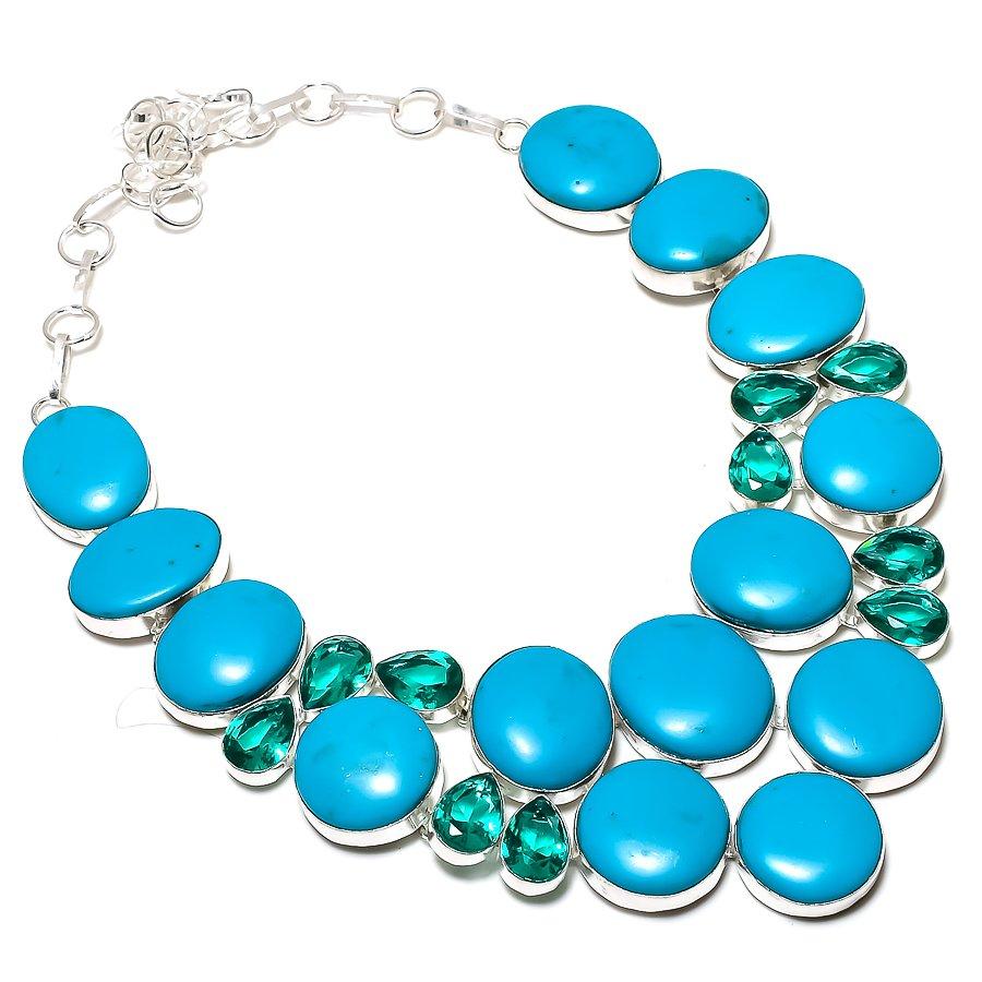 Аризонская бирюза, Диопсид 925 Стерлинговое серебро Ювелирное украшение Подарок Ожерелье 18" c6u57