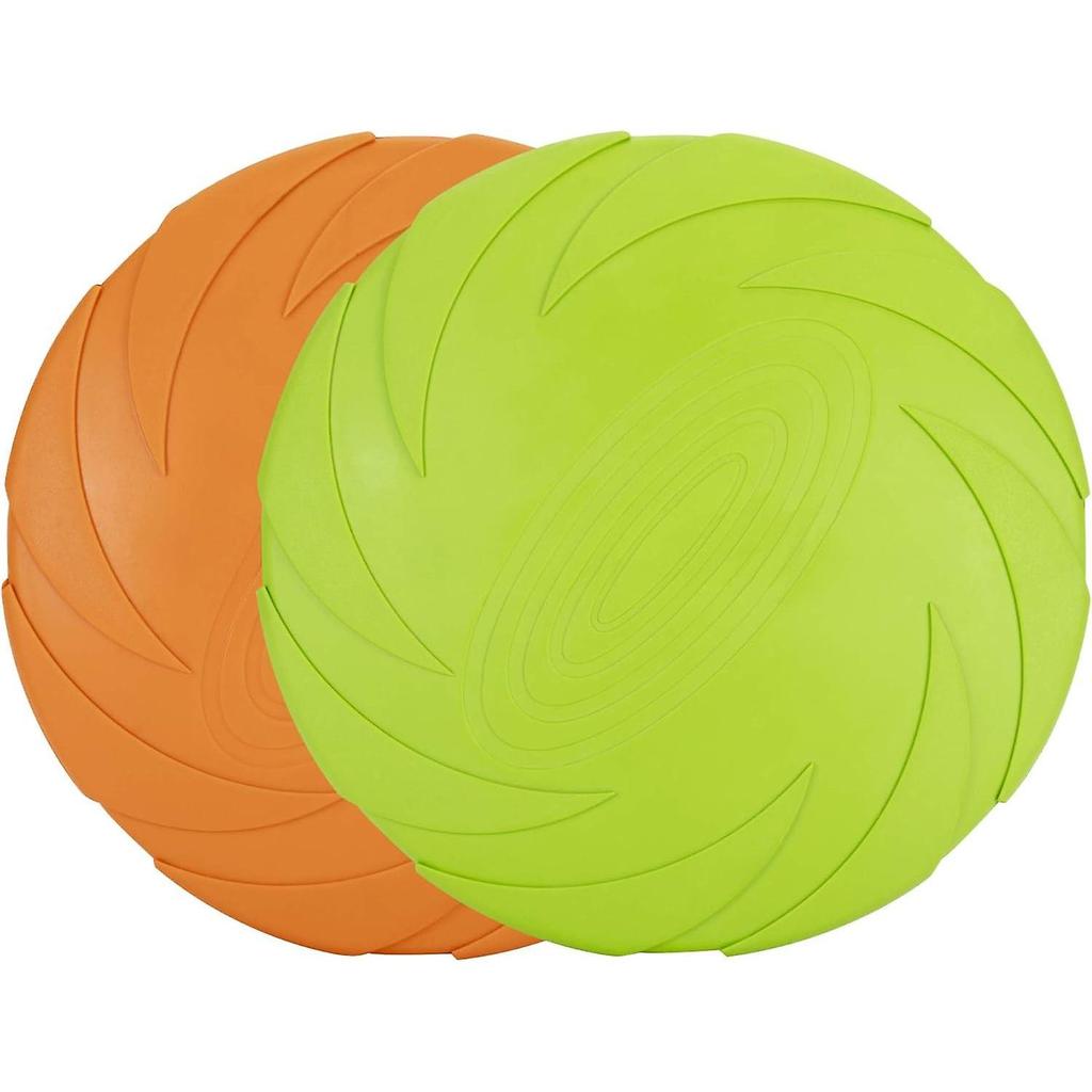 TTMA Dog Flying Disc, 2 Pack 7 Inch Natural Rubber Floating Flying Saucer Dog for Both Land and Water (Green + Orange)
