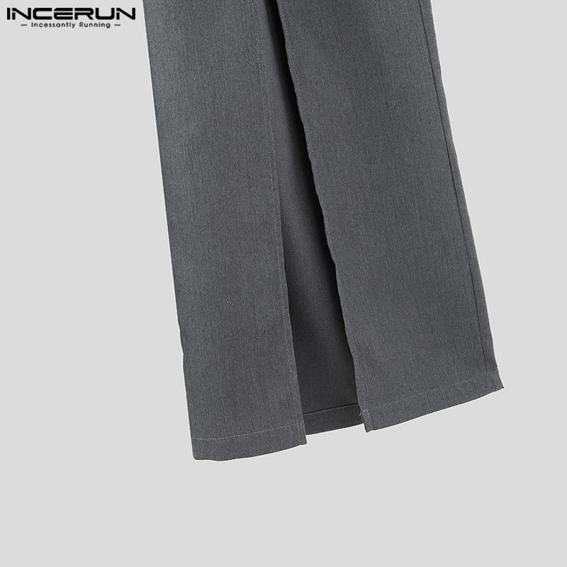 INCERUN Мужские повседневные длинные брюки с застежкой-молнией спереди и поперечными разрезами