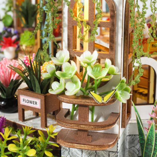 1 комплект DIY Mini Greenhouse Kit со светодиодной подсветкой Мебель для детей и взрослых, ручная работа Деревянный крошечный садовый домик Строительная модель Кукольный домик Украшения