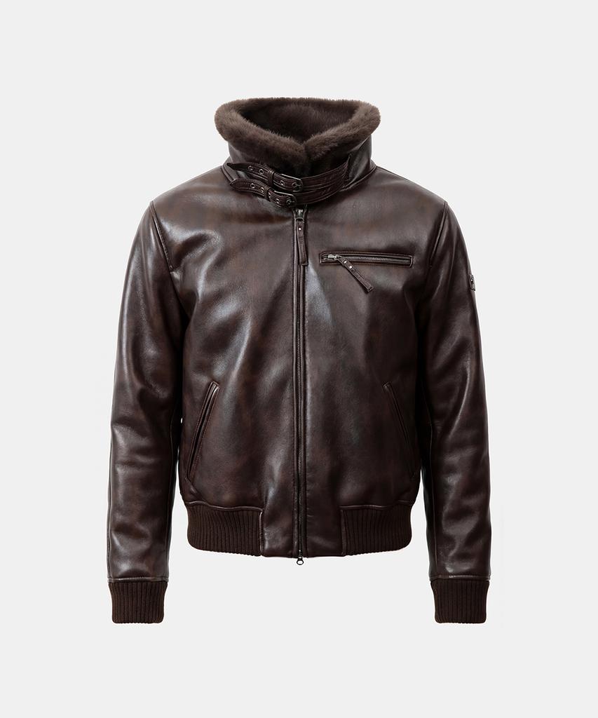 Badblood Viper 21 Shearling Mustang Bomber Jacket - Washed Brown
