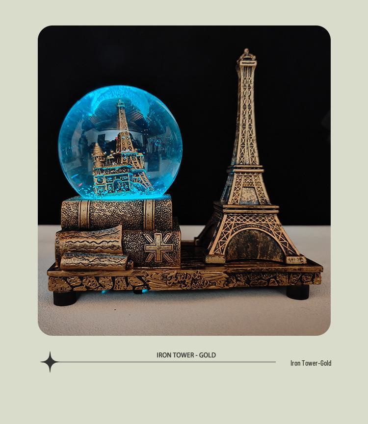 Креативный светящийся шар со снегом Эйфелева башня Музыкальная шкатулка - Ретро Декор для рабочего стола