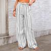 2025 Summer and Autumn Women's New Style Loose Striped Printed Casual Trousers for Women Versatile Elastic Band Pants