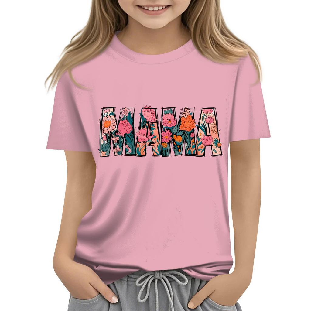 Детская модная повседневная футболка с коротким рукавом и круглым вырезом с принтом ко Дню матери