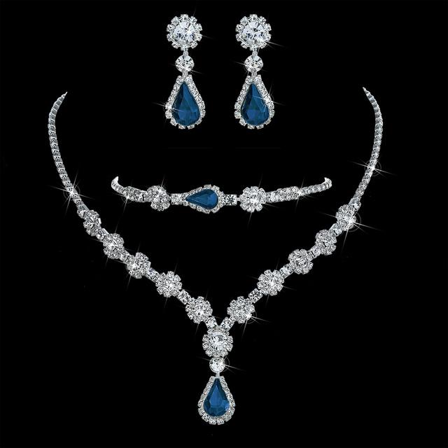 3Pcs Brilliant Cubic Zircon Necklace Set For Women Rhinestone Earring Bracelet Set Wedding Bridal Jewelry Sets Party Accessories