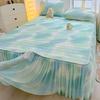 Summer Latex Cool Bed Skirt 3 Piece Set Printed Air Conditioning Soft Cool Mattress Cover Full Bed Wrap Twin Size