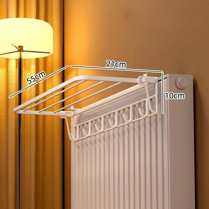 Прочный настенный радиаторный стеллаж - Выдвижные полки и штанги для сушки одежды | Экономия места для зимней одежды (Черно-белый)