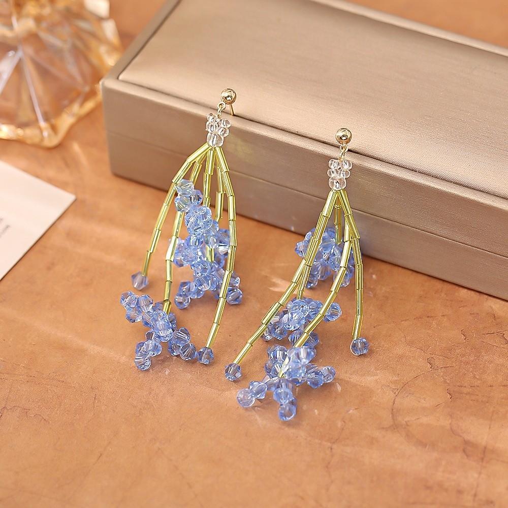 Fresh Pastoral Holiday Style Earrings Crystal Flower Beaded Floral Earrings Beaded Earrings Women