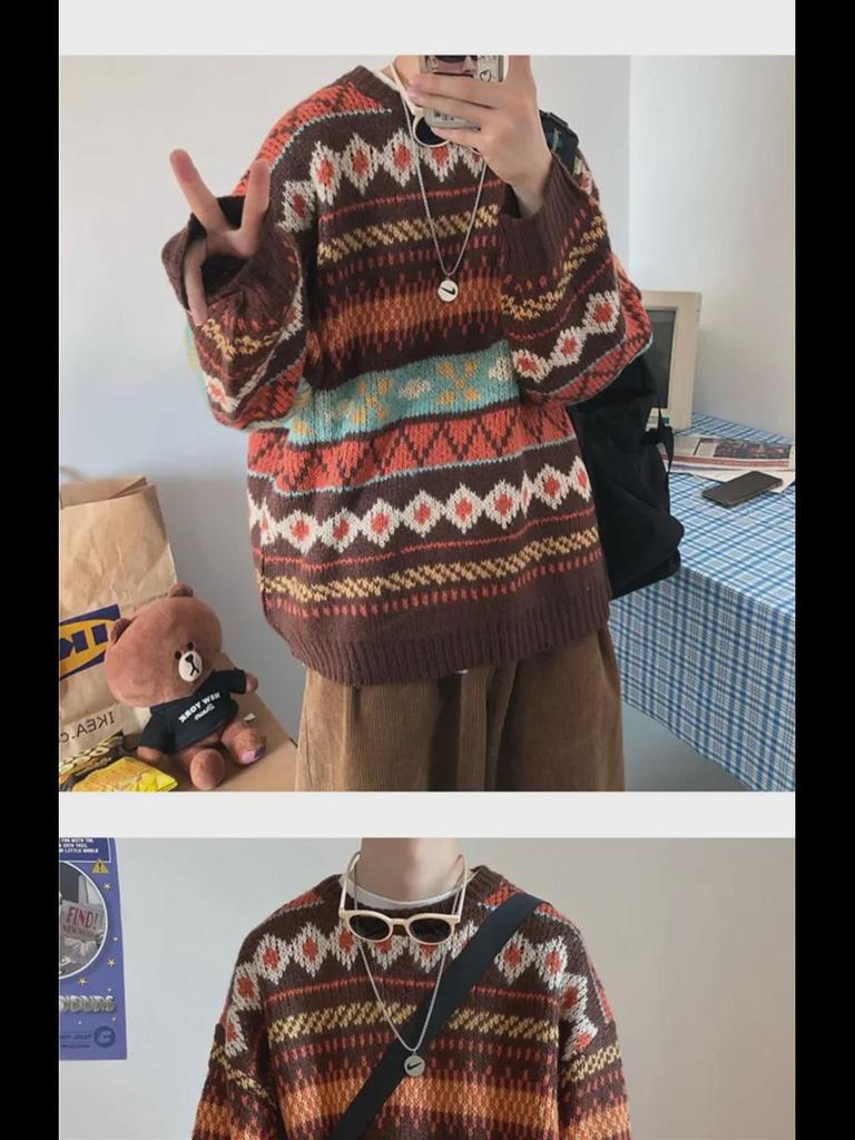 Мужской свитер толстой вязки, свободный корейский стиль, модная одежда Гонконга и Харадзюку, универсальный зимний пуловер.