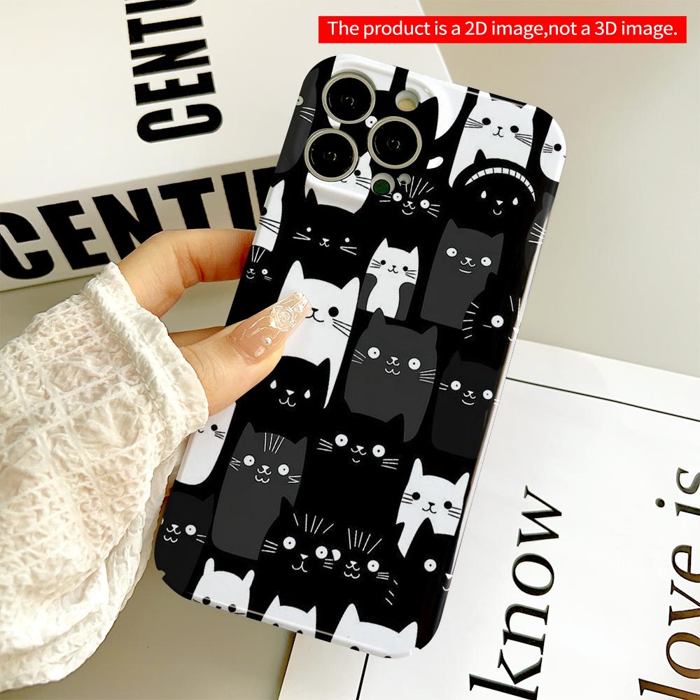 Black and White Cat Faces Pattern Phone Case All inclusive film hard phone case, compatible with iPhone 18 Pro Max 17 16 15 14 13 12 11