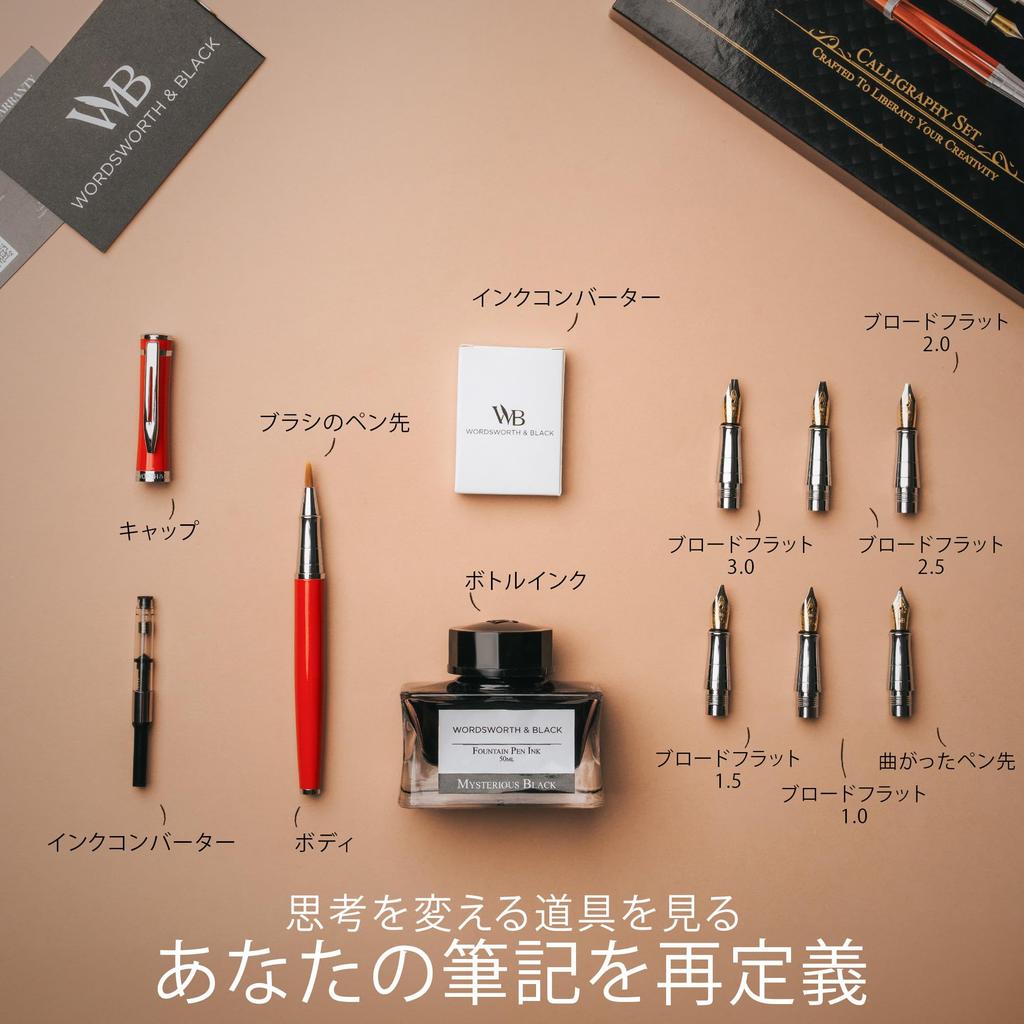 Чернила для каллиграфии Wordsworth Black, подарочные, 6 шт., сменные стержни для чернил, 6 шт., набор для письма Premium Smooth, флакон, картриджи, конвертер, перья,