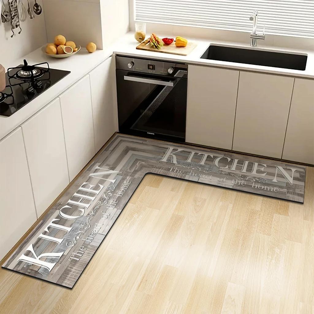 Non-Slip L-Shaped Kitchen Mat Super Absorbent Diatom Mud Floor Rug Quick Dry Corner Bathroom Home Rug
