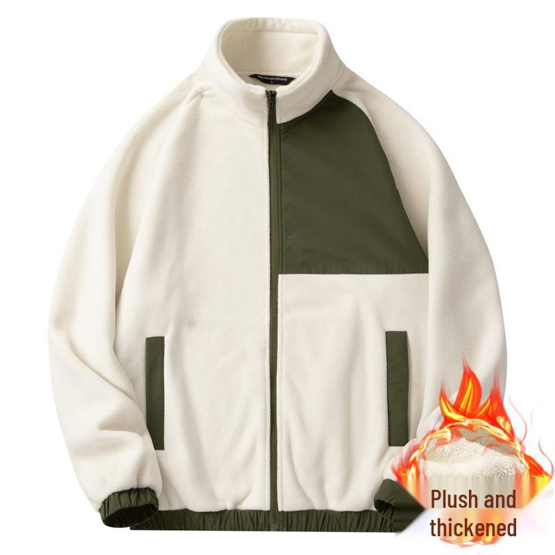 Мужская утепленная флисовая куртка с цветными блоками и воротником-стойкой, осенне-зимний повседневный спортивный топ