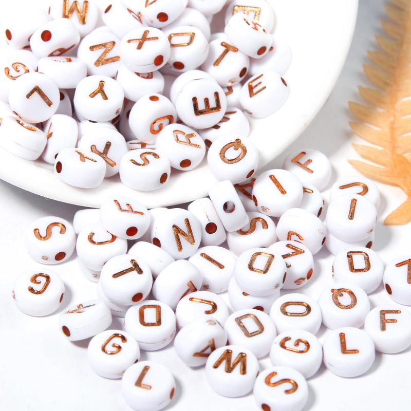 100Pcs 7mm Acrylic Alphabet Beads Rose Gold Letter Loose Flat Round Beads For Jewelry Making Findings DIY Bracelet Earrings Gift