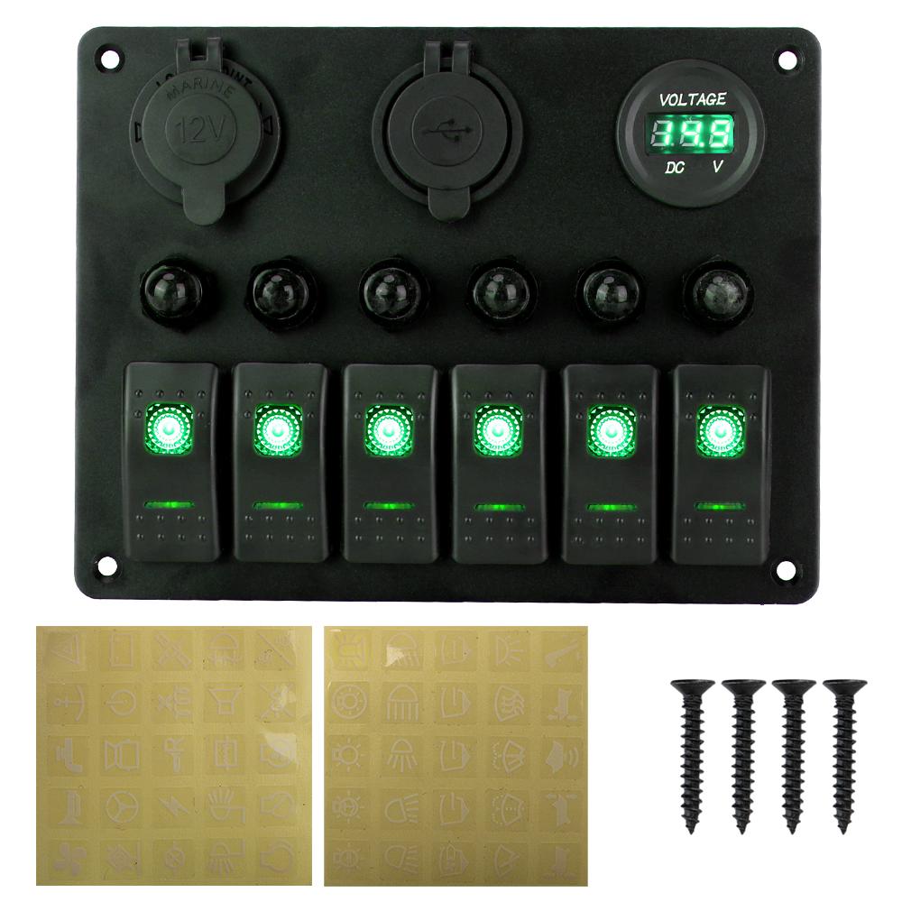 6-клавишная панель переключателей с двумя портами USB Автомобильный светодиодный выключатель