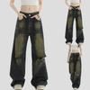 Женская мода ретро личность потертый старый с высокой талией ретро свободные прямые джинсы