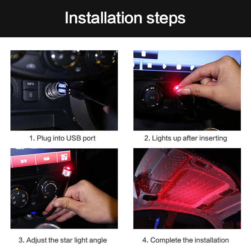 Романтичный светодиодный автомобильный ночник-проектор со звездами на крыше, атмосферная лампа, лампа Galaxy, декоративная лампа USB, регулируемый автомобильный декоративный светильник