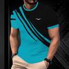 Summer Round Neck 3D Stripe Pattern Print Top Fashionable Casual Short Sleeved Men's T-shirts