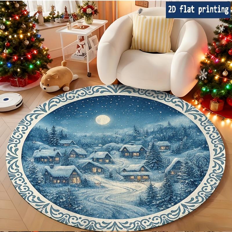 Wine Red Golden Snowflake Pine Gift Box Round Rug for Living Room Sofa Chair Bedroom Bedside Entry Giftbox Non Slip Rug gifts