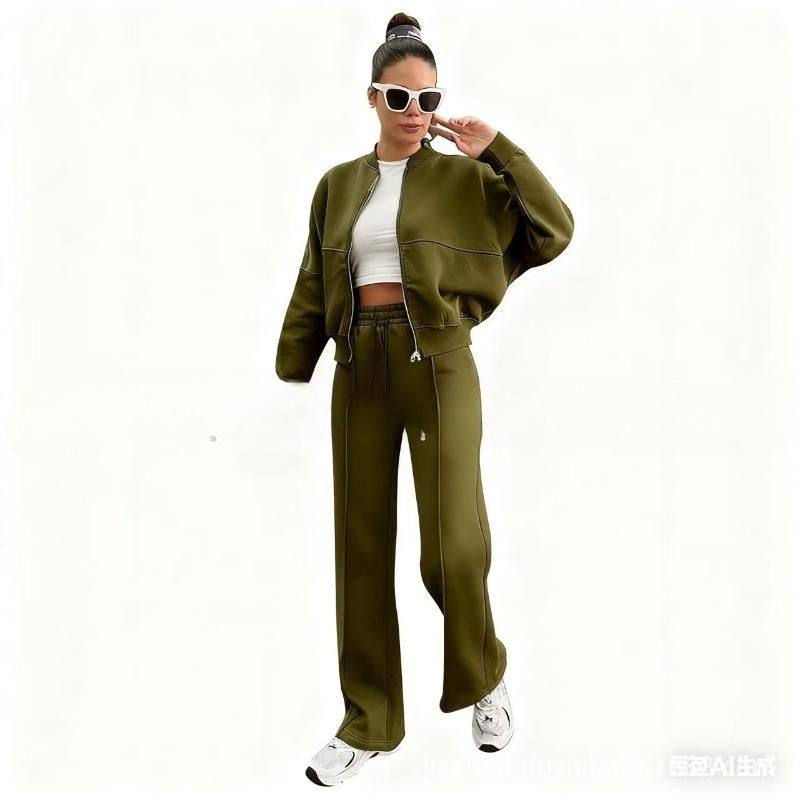 VEZFAA Женская мода повседневная весна осень однотонный принт длинный рукав О-образный вырез брюки брюки костюмы