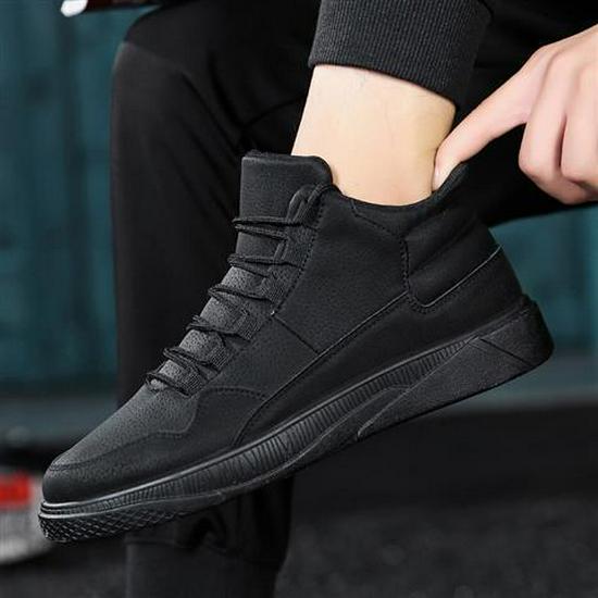Мужские красные спортивные кроссовки с высоким верхом - корейский стиль, осень/зима, с плюшевой подкладкой, модная повседневная обувь.