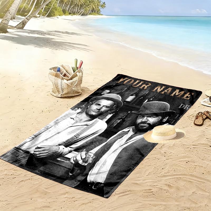 Name Custom Terence Hill and Bud Spencer Print Beach Towel, Large Soft Quick Dry Towel for Beach Camping Swimming