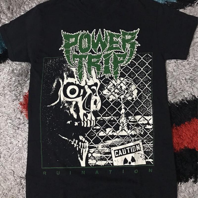Винтажная футболка с принтом группы Power Trip, черная, тяжелый хлопок, все размеры, Mm802