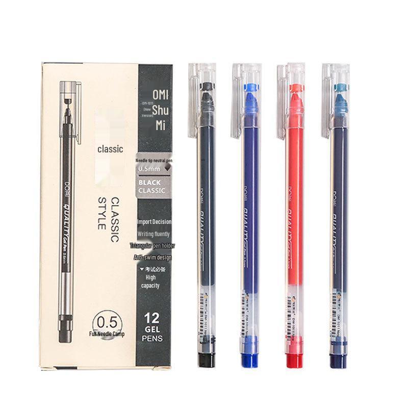 Dong Mi 1011 Large Capacity Needle Tip Signature Pen with Cap - Red, Blue, Black Ink, 0.5mm