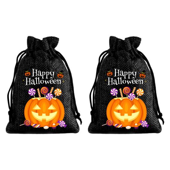 Стильные ручной работы Party Bags 2 шт. Хэллоуин Тыква на завязках для конфет и угощений, Ретро джутовые фестивальные сумки, Мешки для угощений на Хэллоуин, Портативные Goodie
