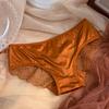 Women Bowknot Spaghetti Strap Satin Panties Mid Waist Hollow Out Lace Briefs Solid Color Seamless