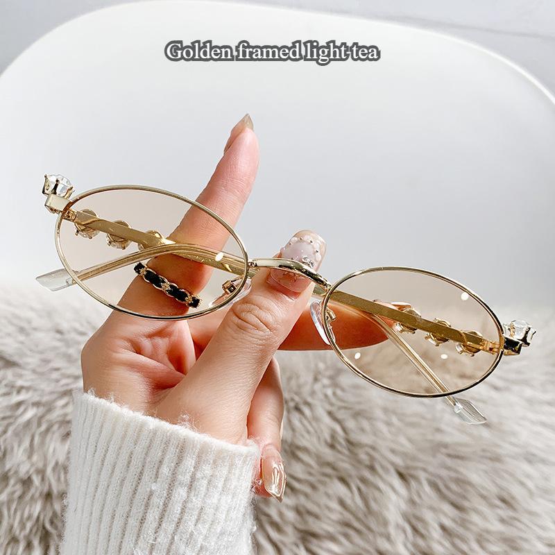 Металлические овальные очки для женщин и мужчин, со стразами и бриллиантами, солнцезащитные очки 2025 года, унисекс, блестящие оправы для очков, солнцезащитные очки Uv400, модные очки