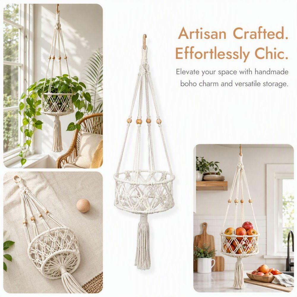 Woven Cotton Rope Fruit Hanging Basket Decorative Weaving Storage Basket Indoor