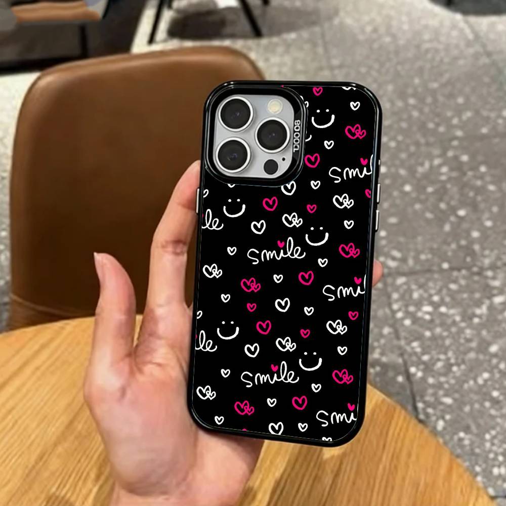 C-Cute P-Розовое Сердце Любви Чехол для Телефона Для iPhone17,16,15,14,13,12,11 Plus,Pro Max Цветной Посеребренный Внутренний Чехол