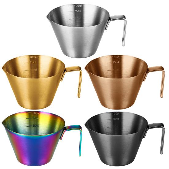 Мерный стакан из нержавеющей стали для эспрессо со шкалой, вместимость 100 мл, мини-стакан для наливания с ручкой, пищевой, точный