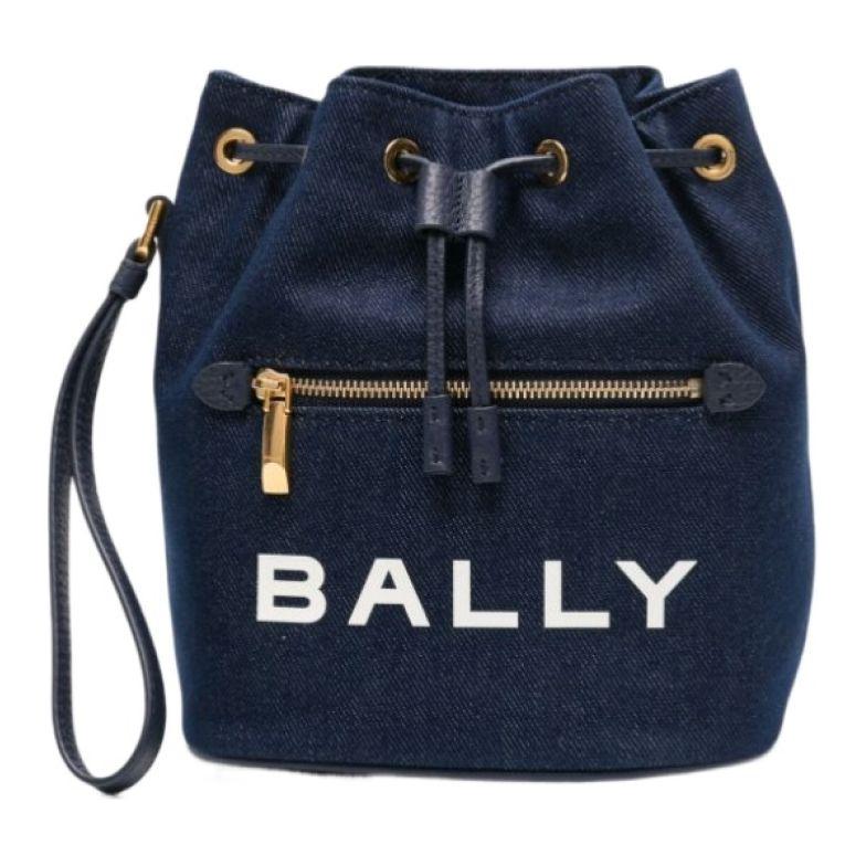 Bally Letter Logo Front Zipper Pocket Fabric Bucket Bag Women handbags Blue 6306618