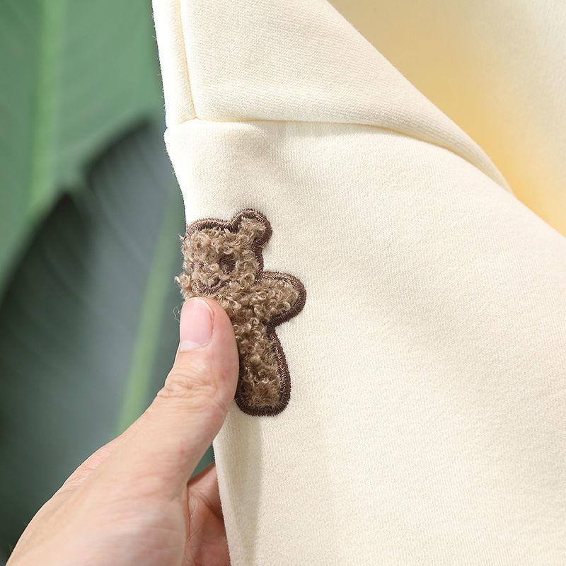 Детские толстовки с капюшоном для девочек, осенняя водолазка с длинными рукавами, футболка с воротником, детская одежда для девочек, зимние толстовки с аппликацией медведя для девочек 1–8 лет, топ