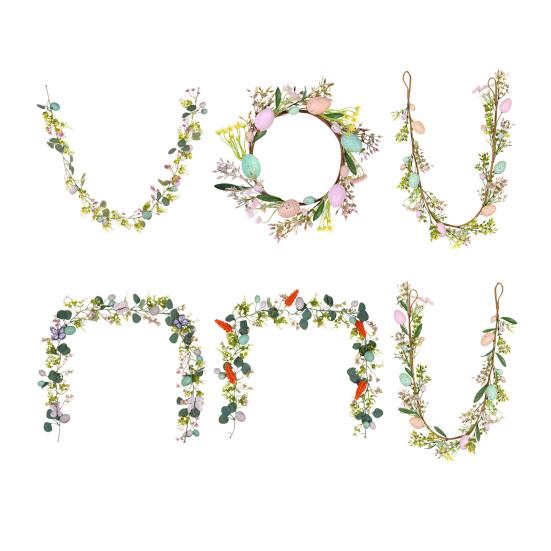 Пасхальная гирлянда Искусственная гирлянда с яйцами, ушками ягненка, листьями для весеннего камина, окна, стены, интерьера, улицы