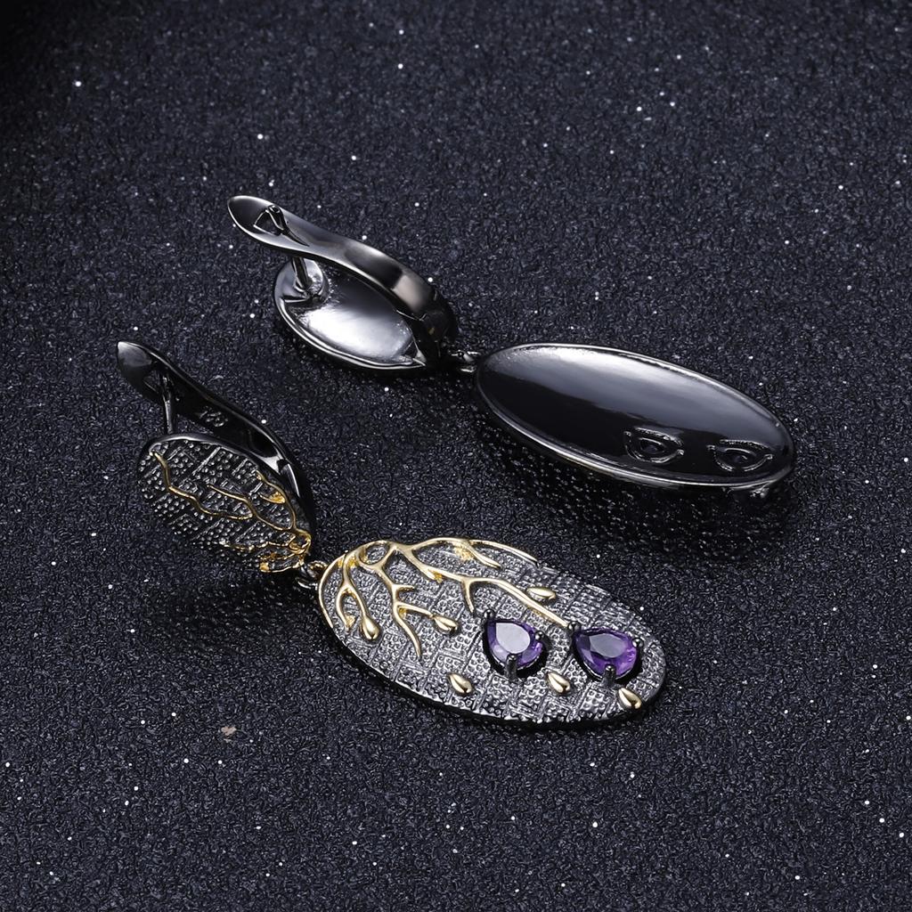 Оригинальные дизайнерские серьги, серьги-гвоздики из высококачественного серебра 925 пробы с натуральным аметистом.