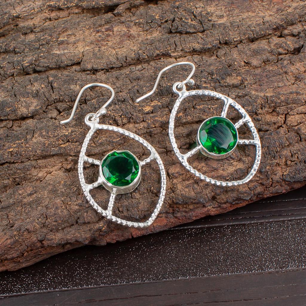 Chrome Diopside Gemstone 925 Sterling Silver Jewelry Handmade Earrings 2.00" EE-52-1