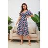 YYFS Women's Fashion Summer Spring Flower Pattern Print Short Sleeve V-Neck High Waist Casual Dresses